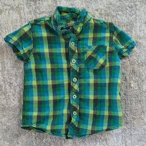 Arizona Jean Co. Blue and Green Plaid Button-Up Shirt Size 4T